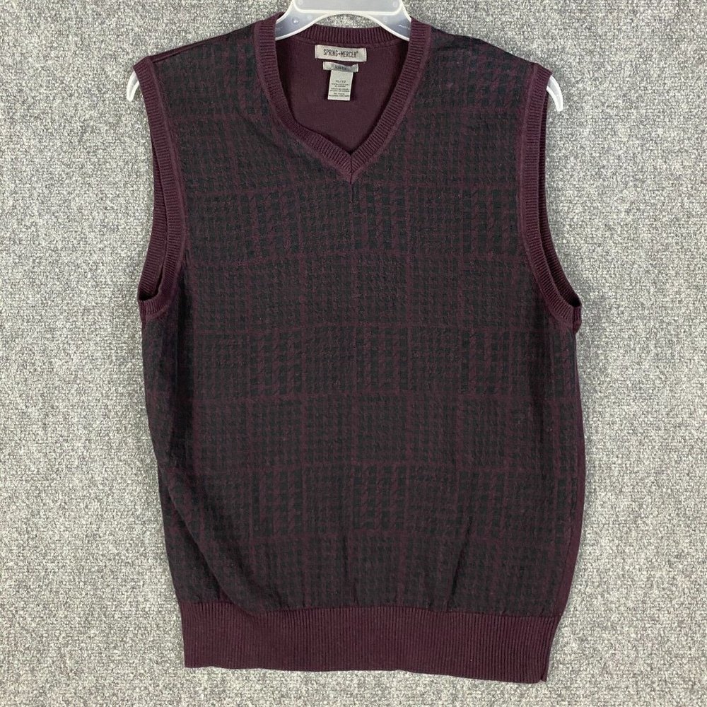 Spring & Mercer Sweater Vest Men's XL Slim Fit Burgundy 100% Cotton Adults